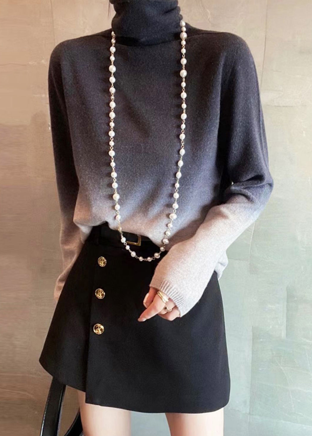 Harim™ - New Pink Gradient Turtleneck Patchwork Cotton Knit Top Autumn [Last Day Discount]