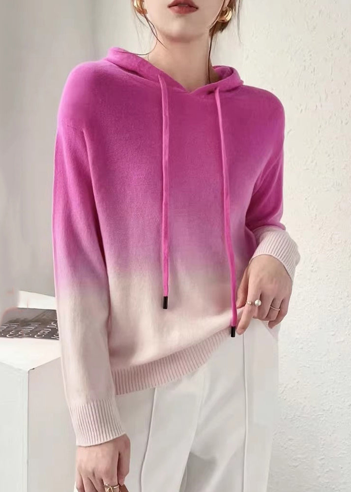 Rose™ - Gradient Patchwork Wool Knit Hooded Sweater Autumn