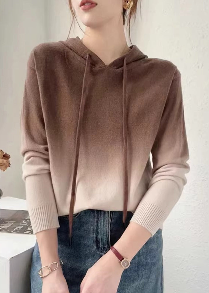 Rose™ - Gradient Patchwork Wool Knit Hooded Sweater Autumn