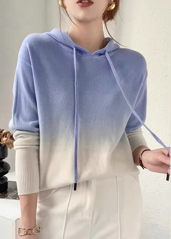 Rose™ - Gradient Patchwork Wool Knit Hooded Sweater Autumn
