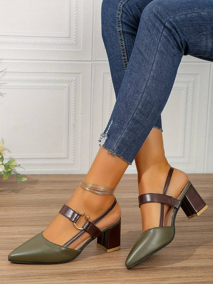 Bequeme Damen Sommer-Sandale mit lederbezogenem Absatz und rutschfester Sohle in Olivengrün