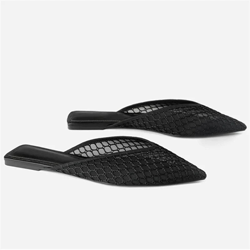 Veronica™ - Flat mules with mesh pattern