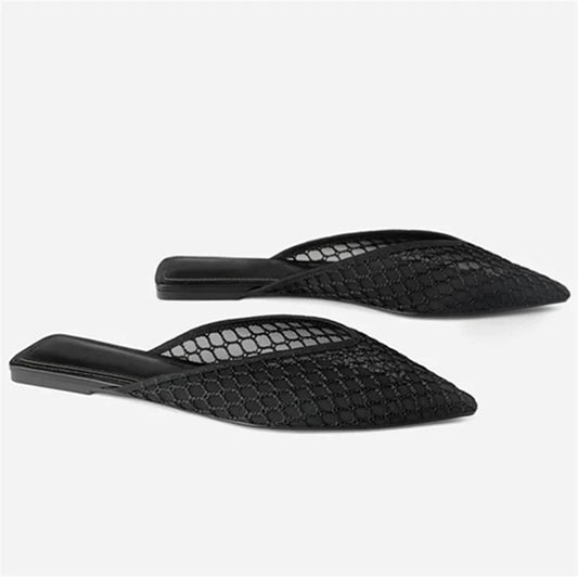 Veronica™ - Flat mules with mesh pattern