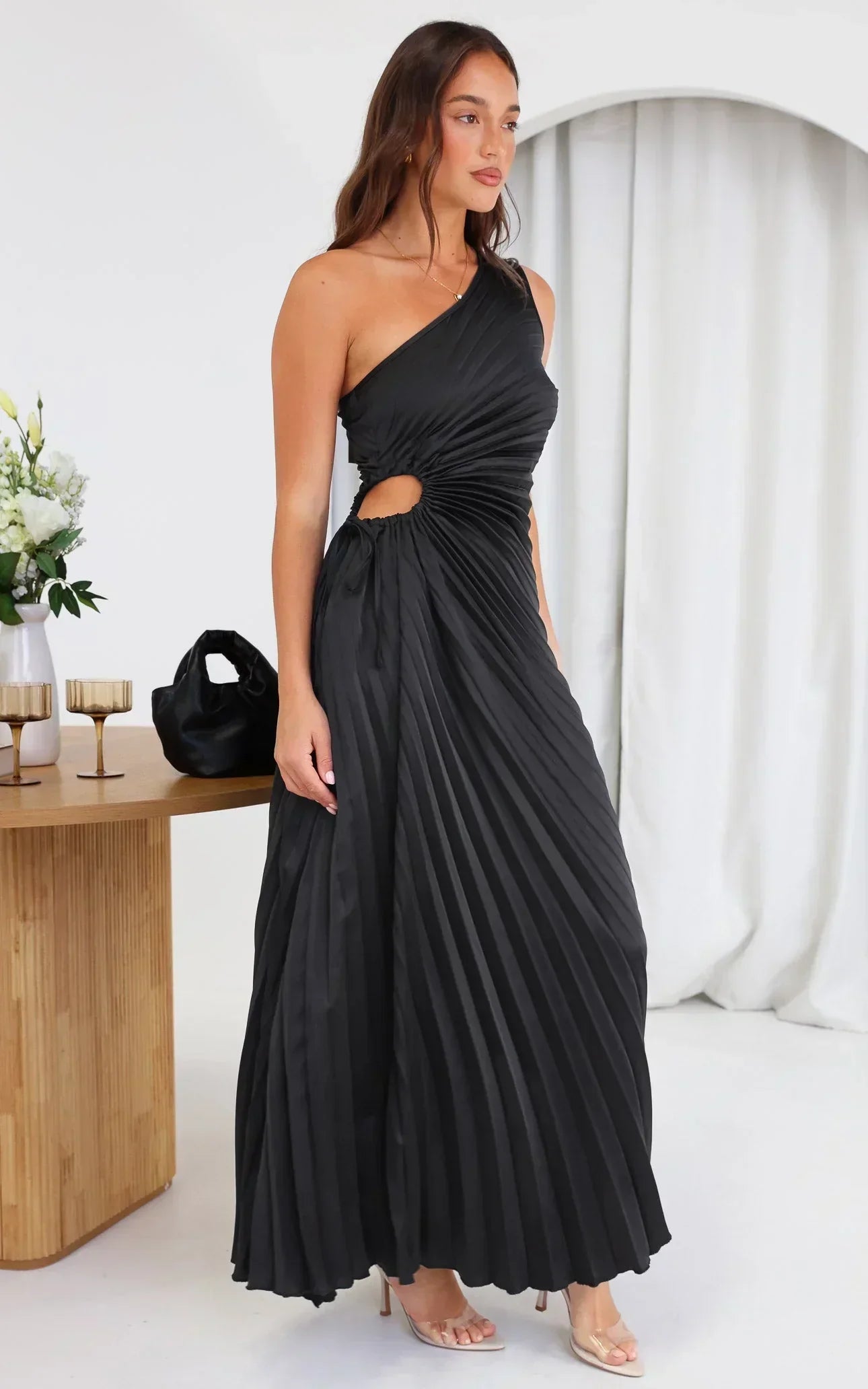 Gianna | One-Shoulder Pleated Midi Dress