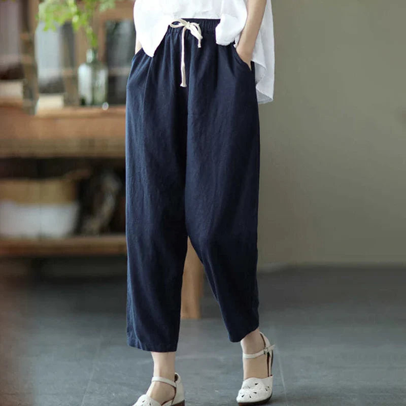 Sophia™ - Retro linen-cotton trousers with pockets