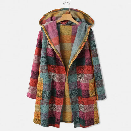 Zeke | Colorful hooded coat with a modern check pattern