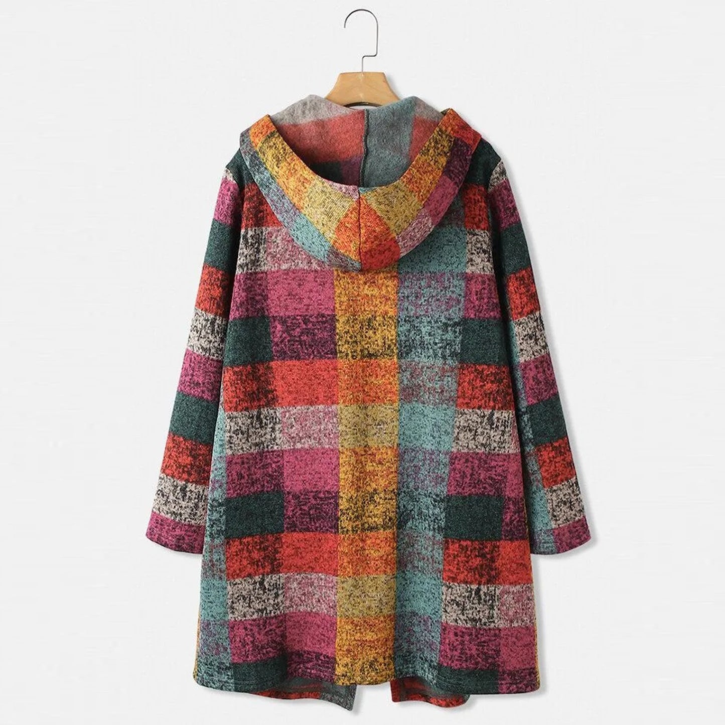 Zeke | Colorful hooded coat with a modern check pattern