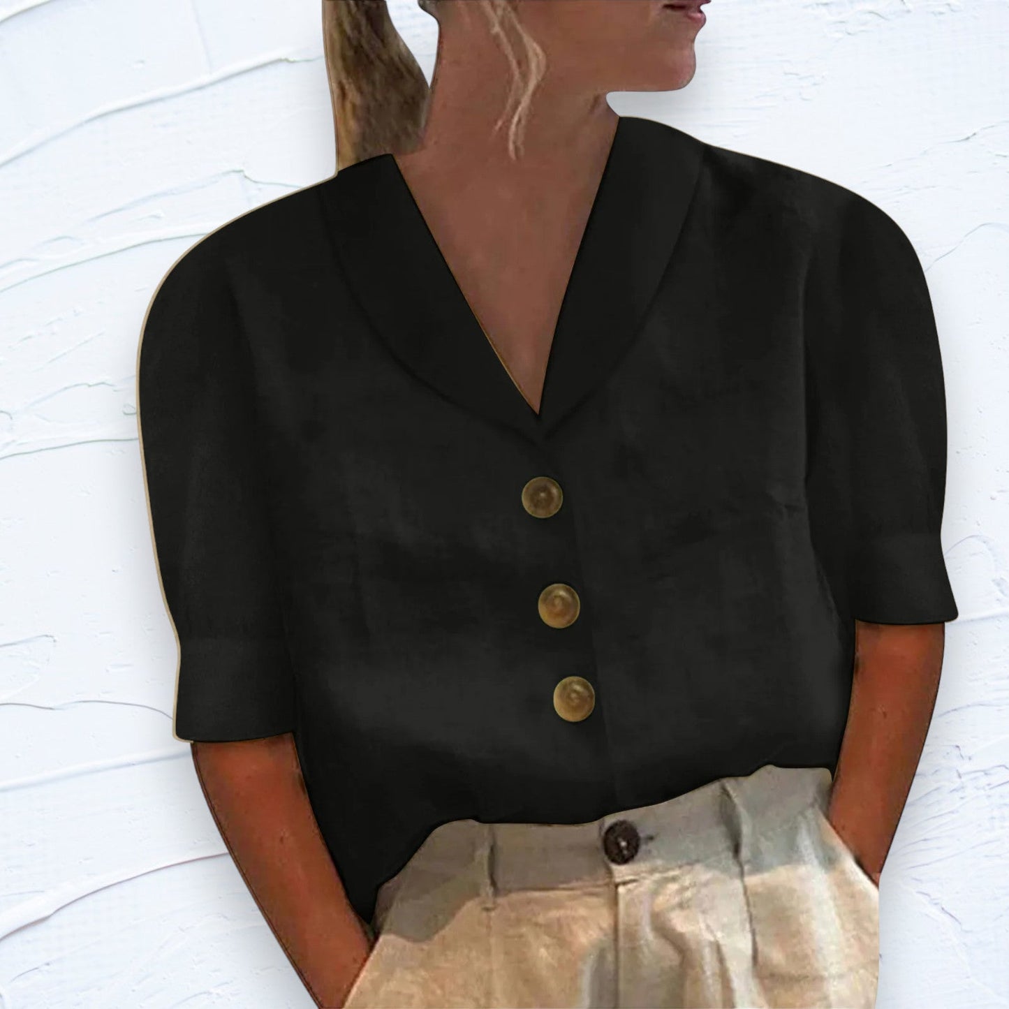 Joan™ - Collared top with buttons