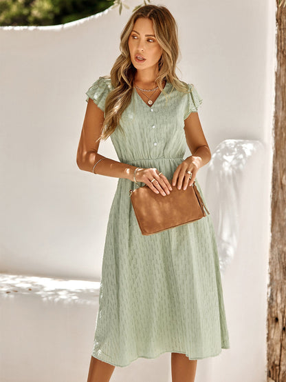 Bertha | Elegant midi dress with ruffled sleeves