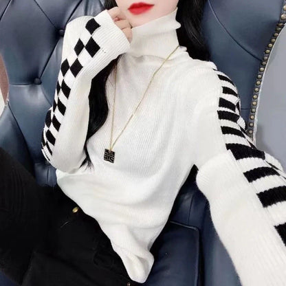 JADE™ - CHECKED TURTLE NECK SWEATER