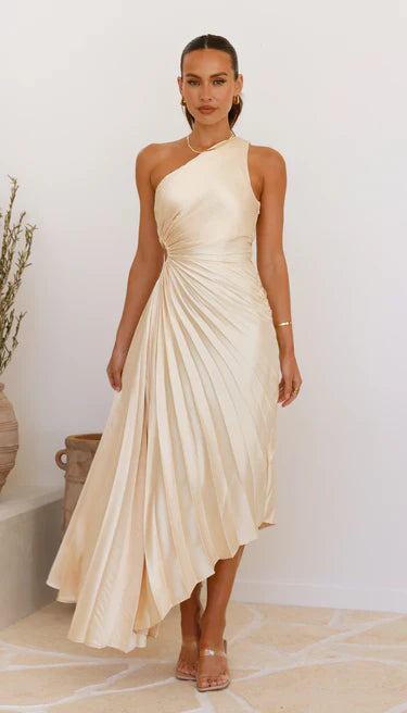 Gianna | One-Shoulder Pleated Midi Dress