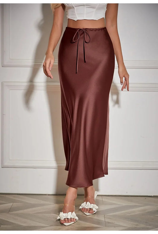 Clara™ - High-waisted satin maxi skirt