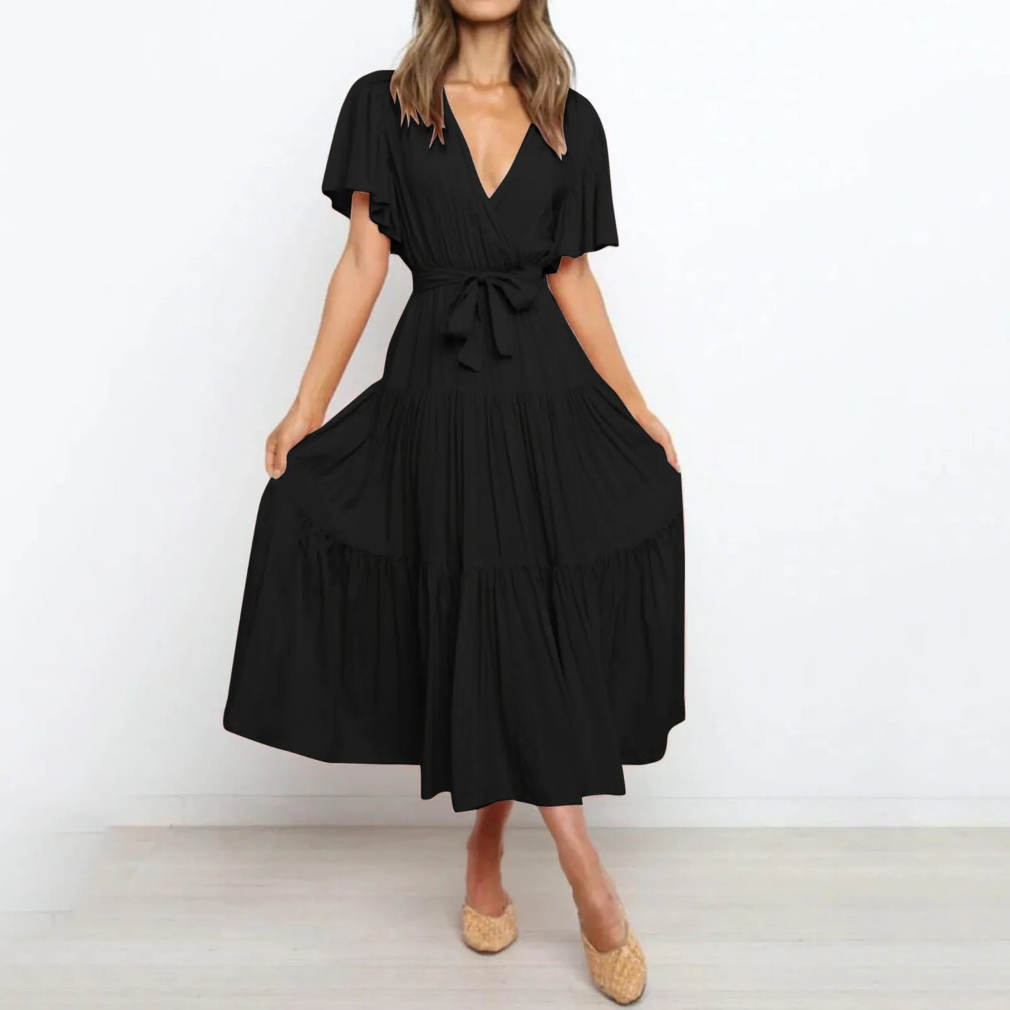 Klara™ - Maxi dress with deep V-neck