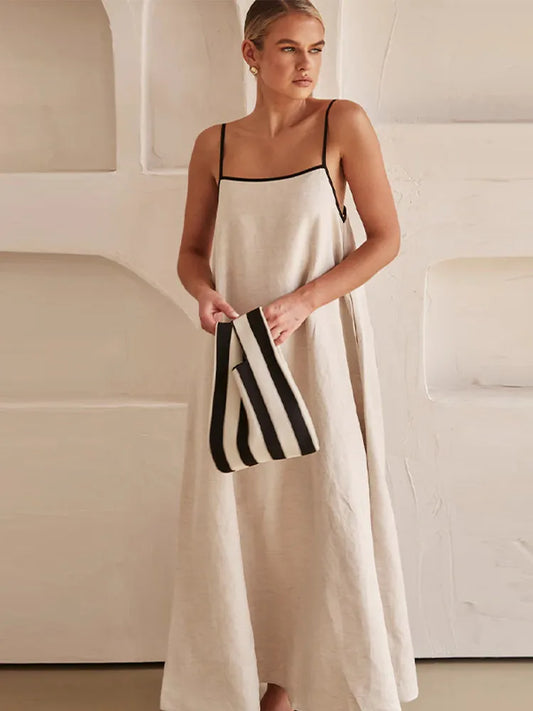 Sophia | Elegant linen-cotton dress with back neckline