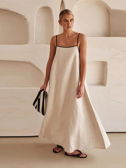 Sophia | Elegant linen-cotton dress with back neckline