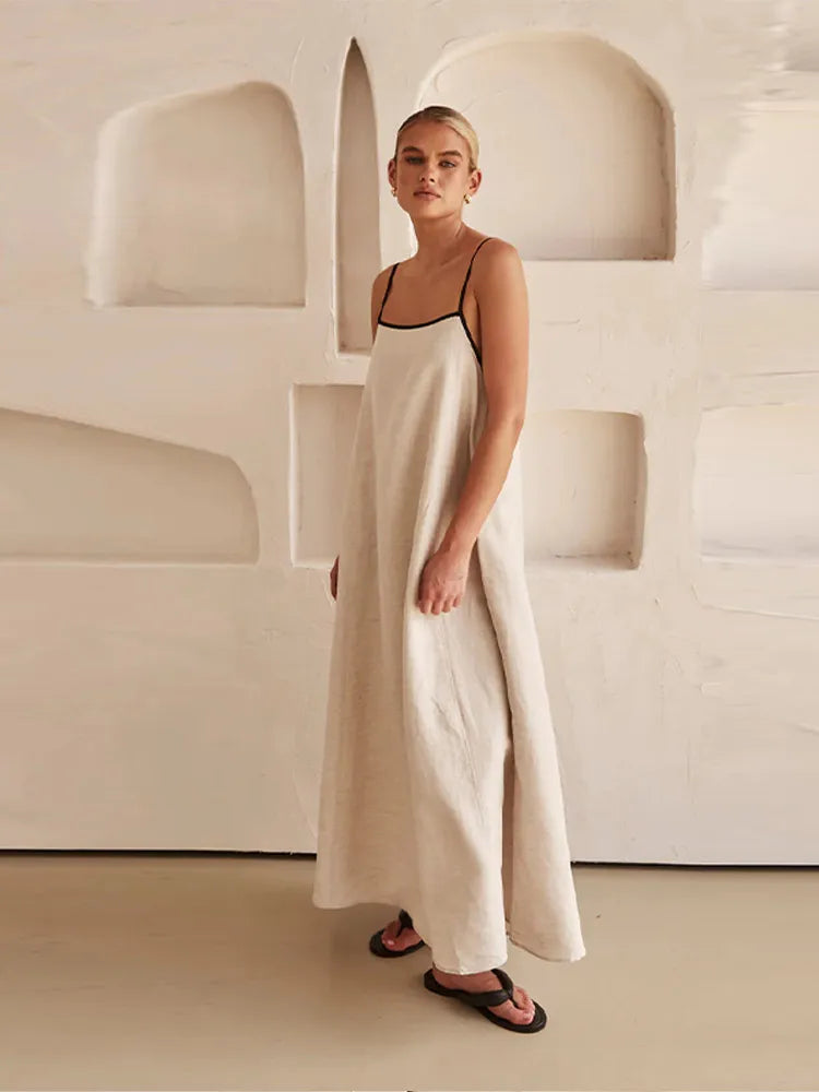 Sophia | Elegant linen-cotton dress with back neckline