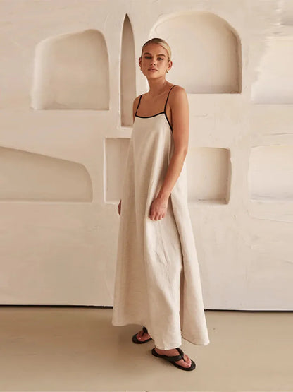 Sophia | Elegant linen-cotton dress with back neckline