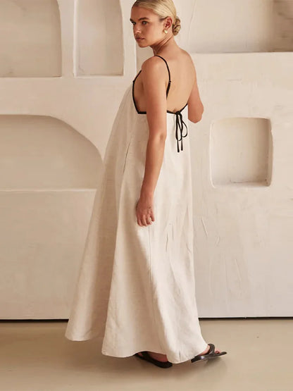 Sophia | Elegant linen-cotton dress with back neckline