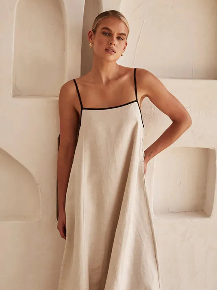 Sophia | Elegant linen-cotton dress with back neckline