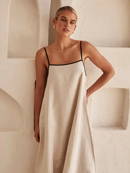 Sophia | Elegant linen-cotton dress with back neckline
