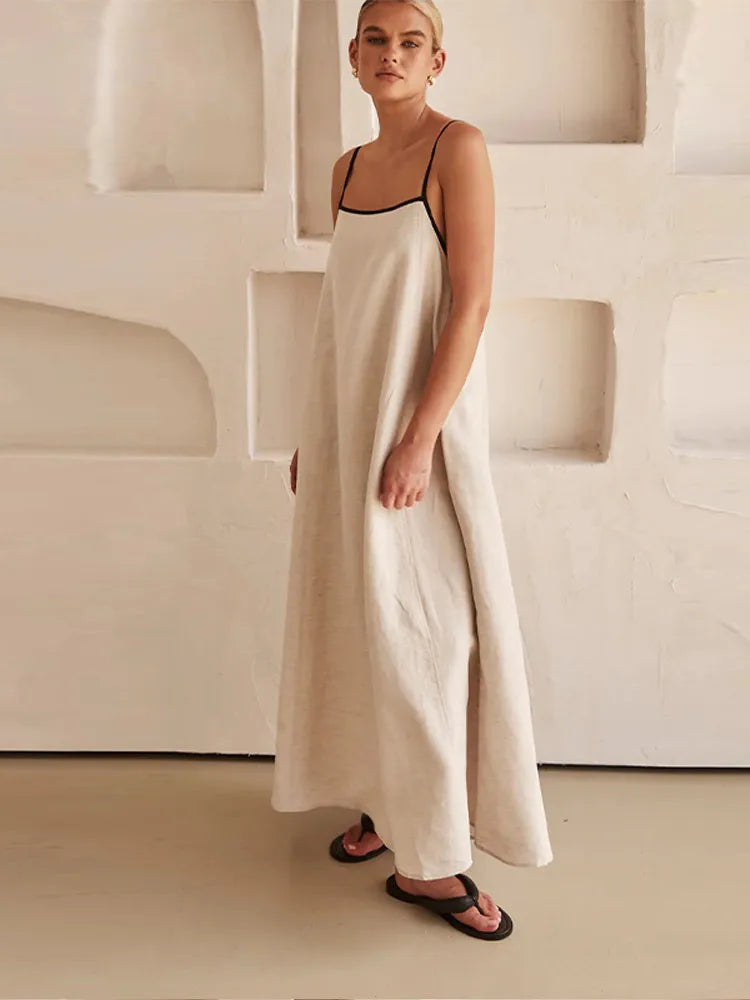 Sophia | Elegant linen-cotton dress with back neckline