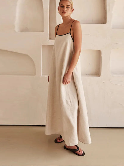 Sophia | Elegant linen-cotton dress with back neckline