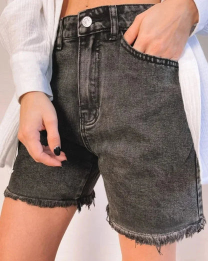 Lavelle™ - Blue high-waisted denim shorts