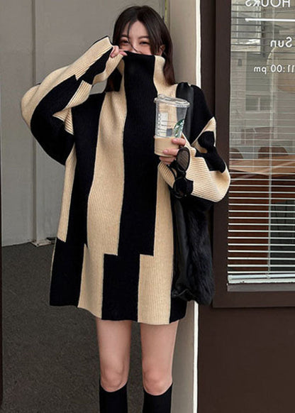 Lilian™ - Unique Black High Neck Striped Cozy Long Knitted Sweater Winter