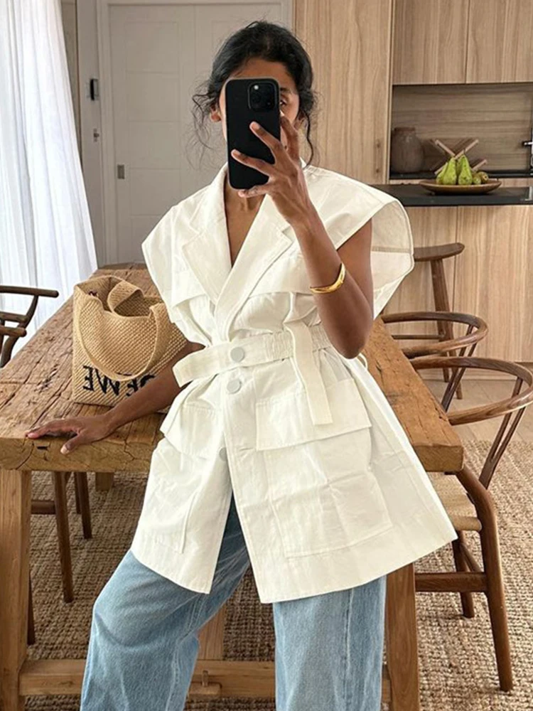 Lavelle™ - White cotton sleeveless shirt