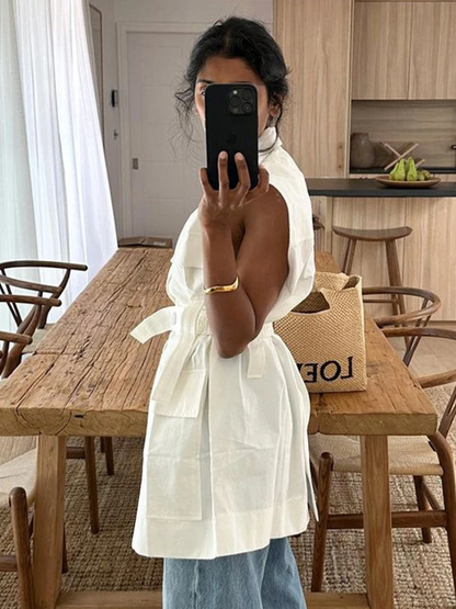 Lavelle™ - White cotton sleeveless shirt