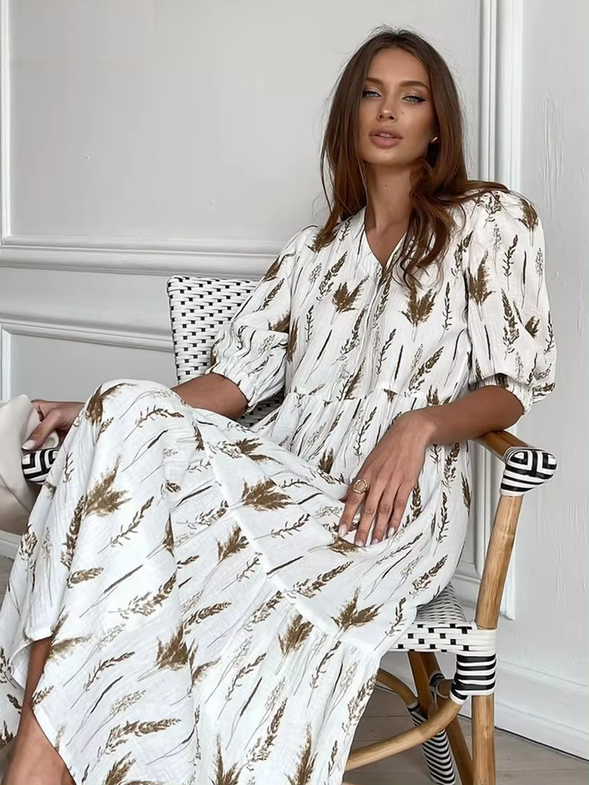 Elaina™ - Summery V-neck midi dress