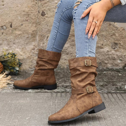 Stylish leather boots with buckle detail 