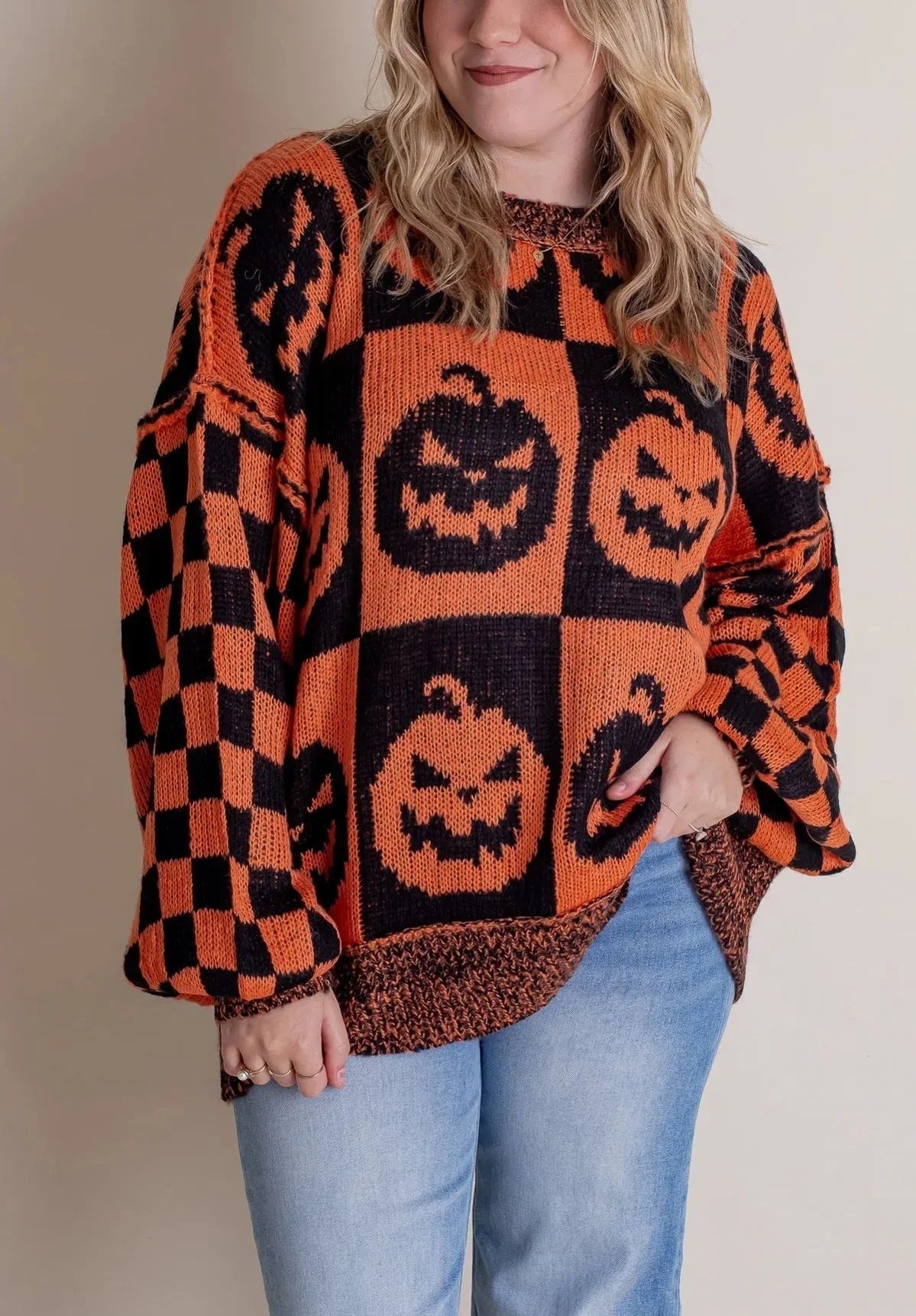Halloween Checkered Knit Sweater