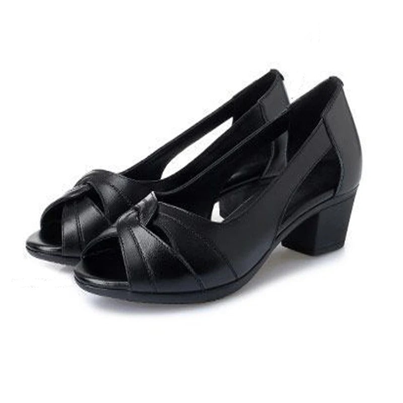 Leni | Elegant peep-toe pumps with block heels