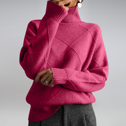 Cozy geometric knit sweater with a roll neck 