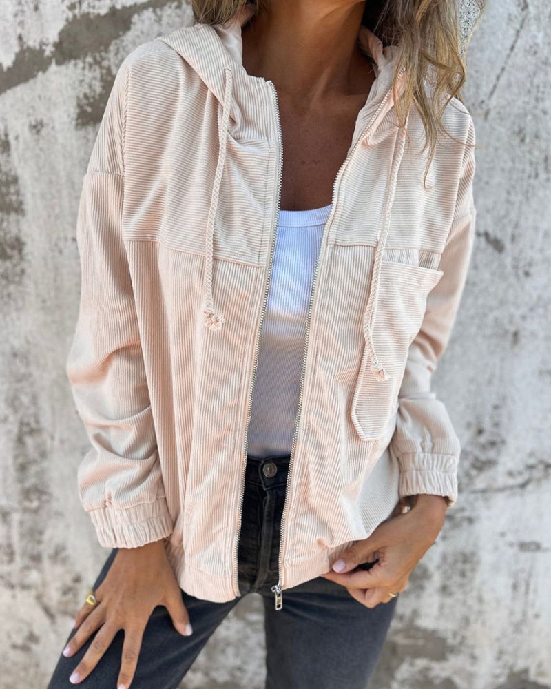 Casual lightweight corduroy jacket with hood for women 