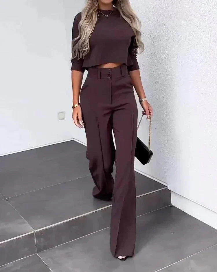 Julia | Women's Luxury Two-Piece Top and High-Waisted Pants Set