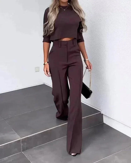 Julia | Women's Luxury Two-Piece Top and High-Waisted Pants Set