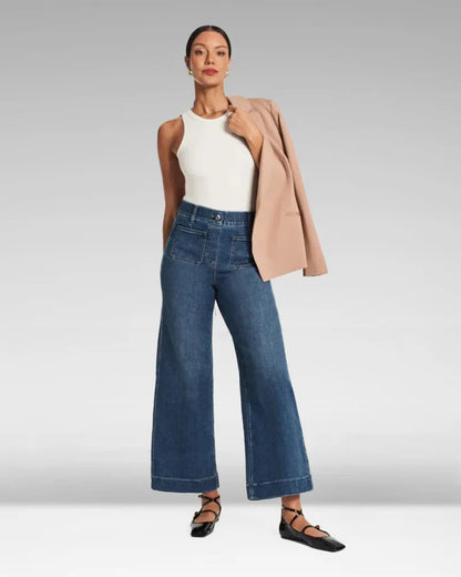 High-waisted wide-leg jeans made of denim 