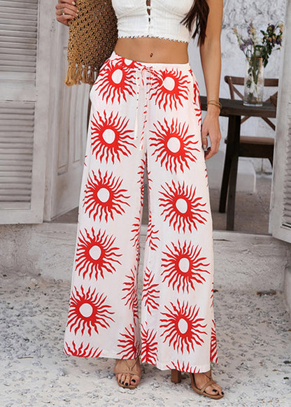 Women's loose-fitting, high-waisted, wide-leg sunflower print trousers 