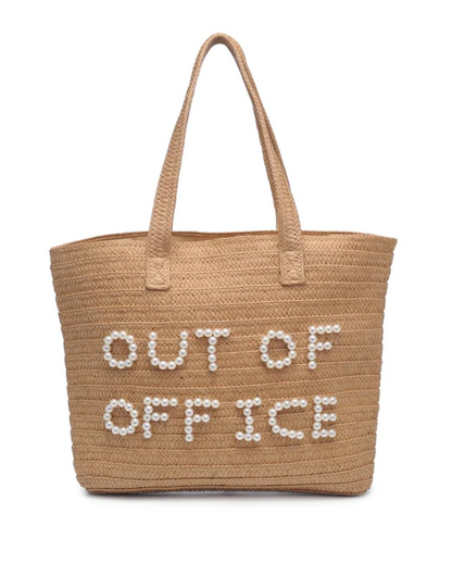Lara | Pearl-embellished beach bag "Out Of Office"