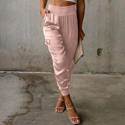 Maya™ - High-waisted satin joggers with pockets