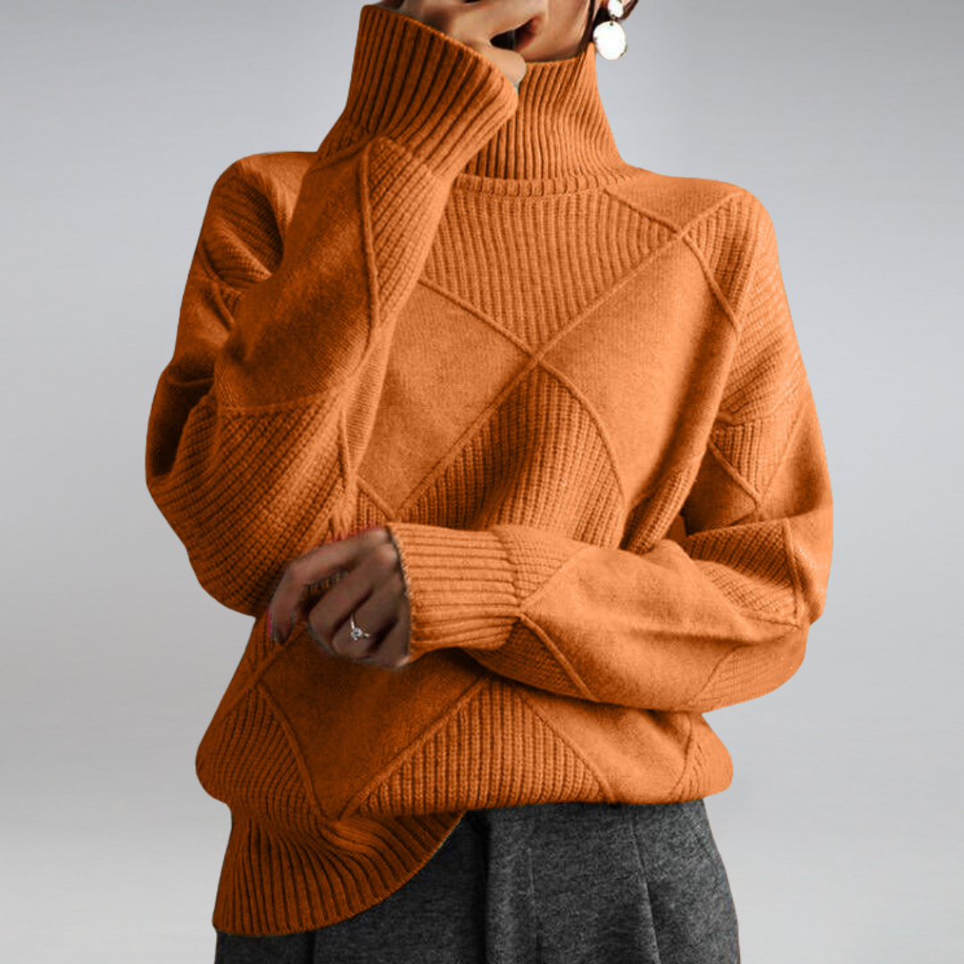 Cozy geometric knit sweater with a roll neck 