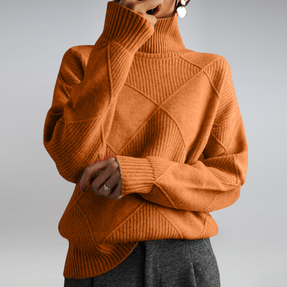 Cozy geometric knit sweater with a roll neck 