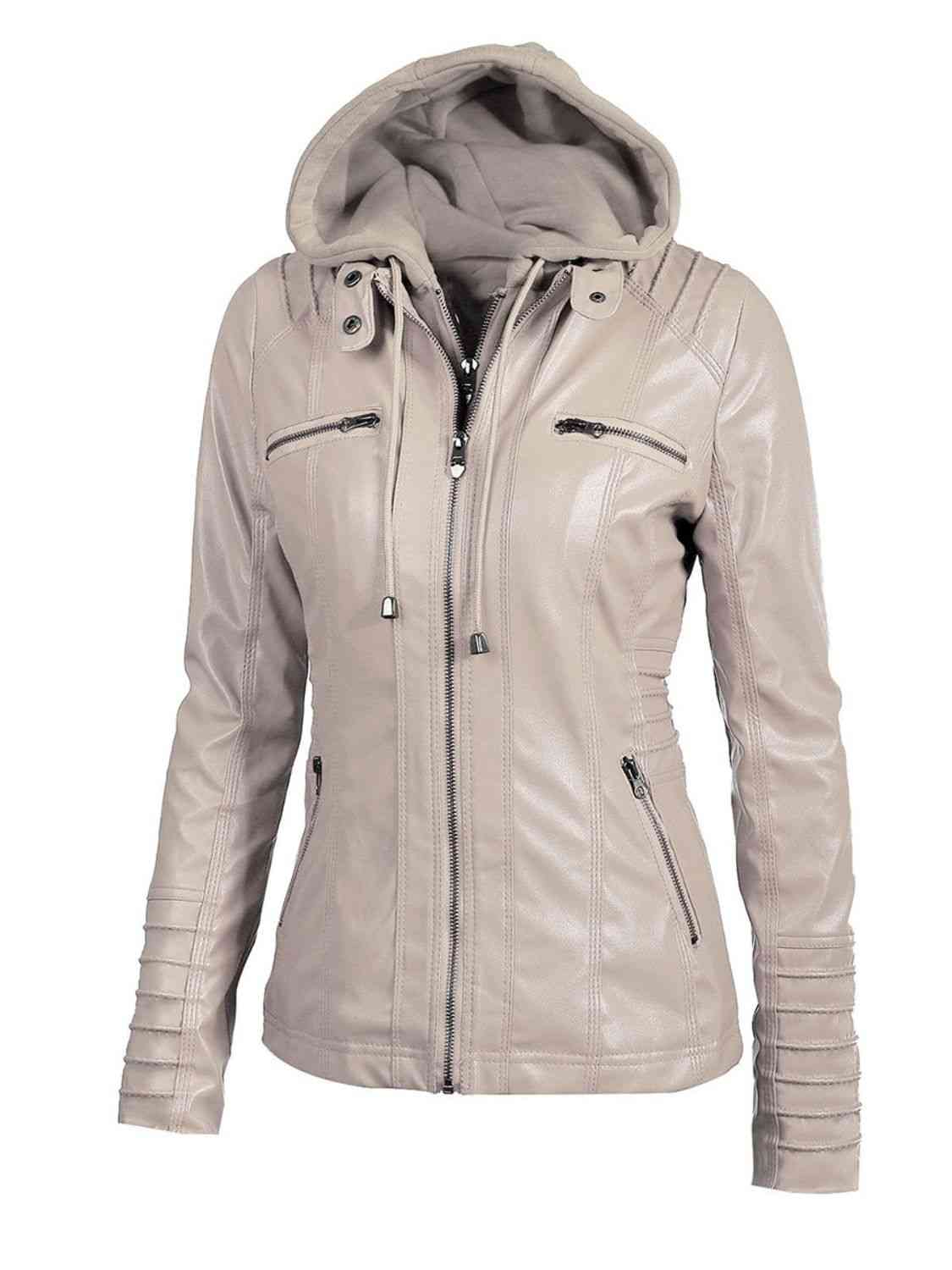 Kharyss™ - Full Size Zip-Up Hooded PU Jacket [Last Day Discount]