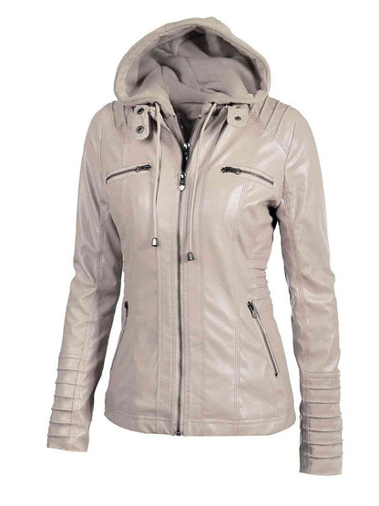 Kharyss™ - Full Size Zip-Up Hooded PU Jacket [Last Day Discount]
