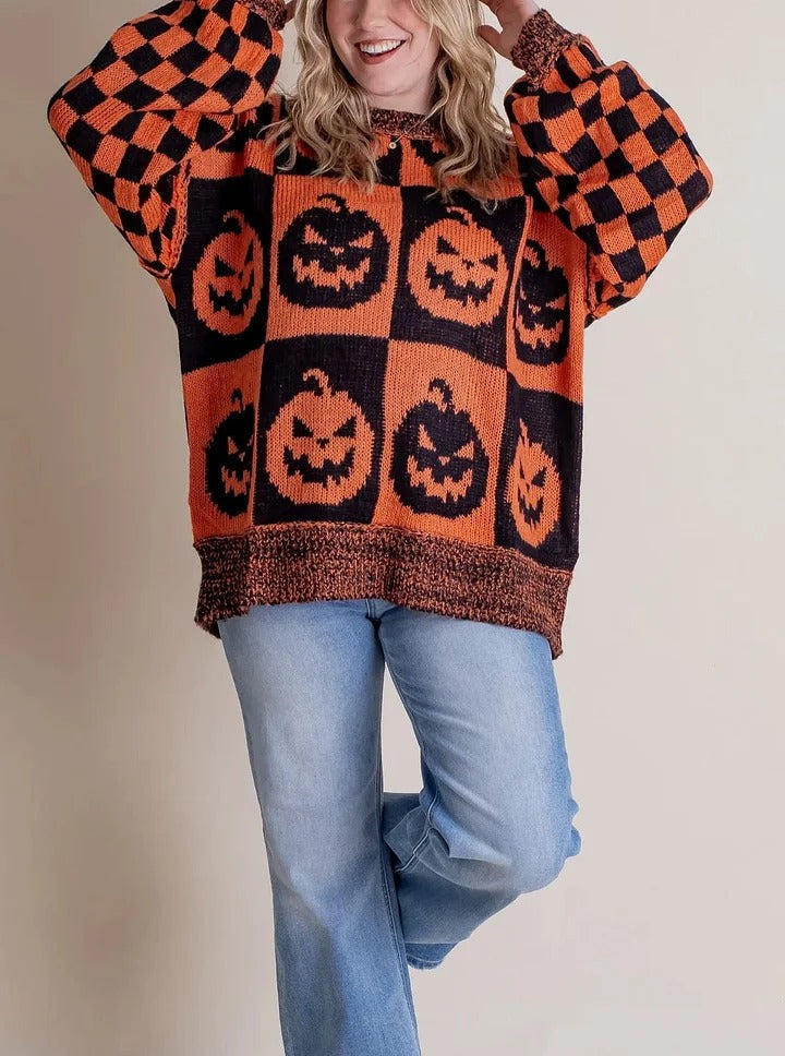 Halloween Checkered Knit Sweater