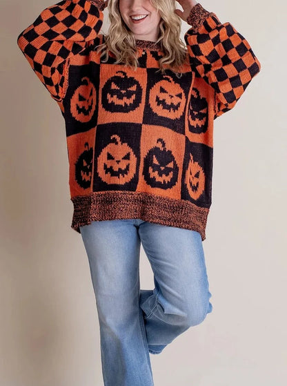Halloween Checkered Knit Sweater
