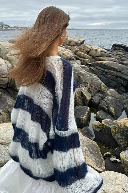 Cozy striped V-neck knit cardigan 