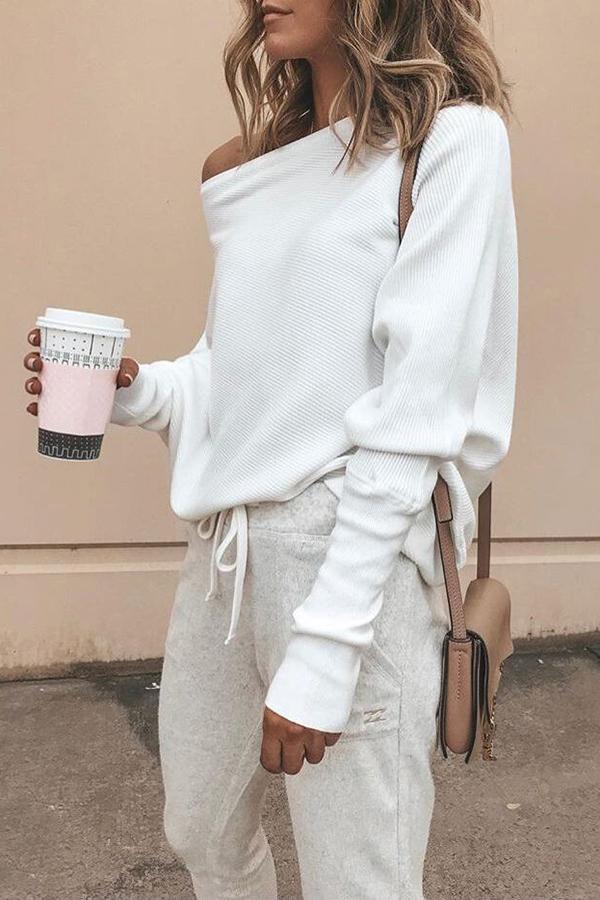 Ribbed off-shoulder shift top 